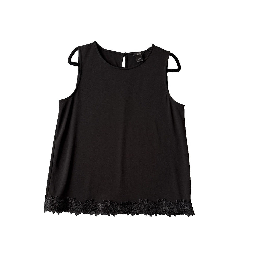 Ann Taylor Factory Tank Top L NWOT Black Crochet Floral Lace Hem Whimsigoth Boho